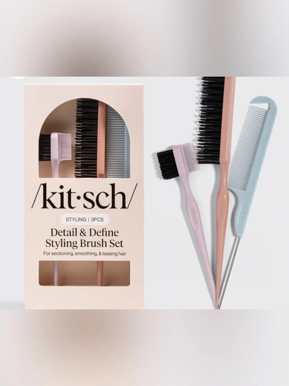 kitsch 3 piece Detail & Define Styling Smoothing Teasing Sectioning Brush Set